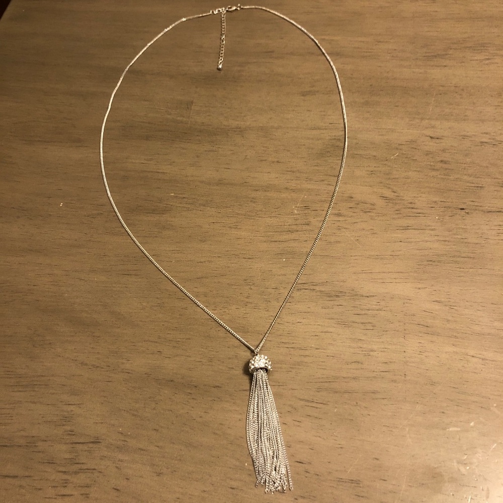 Beautiful Long Silver Tone Tassel Necklace